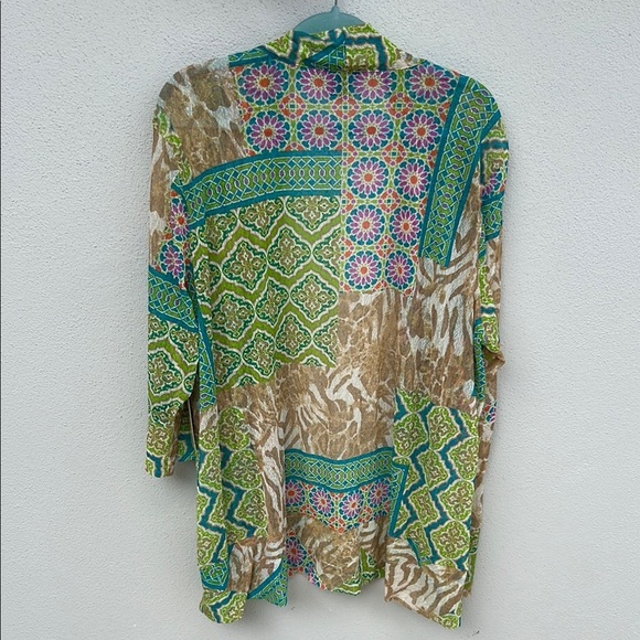 NWT Multiples Green and Blue Cardigan with Geometric and Floral Designs Size 2X - Picture 5 of 5